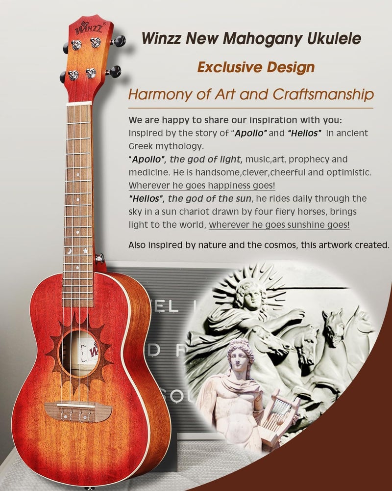 Winzz Concert Ukulele Adults Beginner, 23 Inch Mahogany Ukelele Students Kit with Chord Chart and Capo, Unique Design Gifts - Image 2